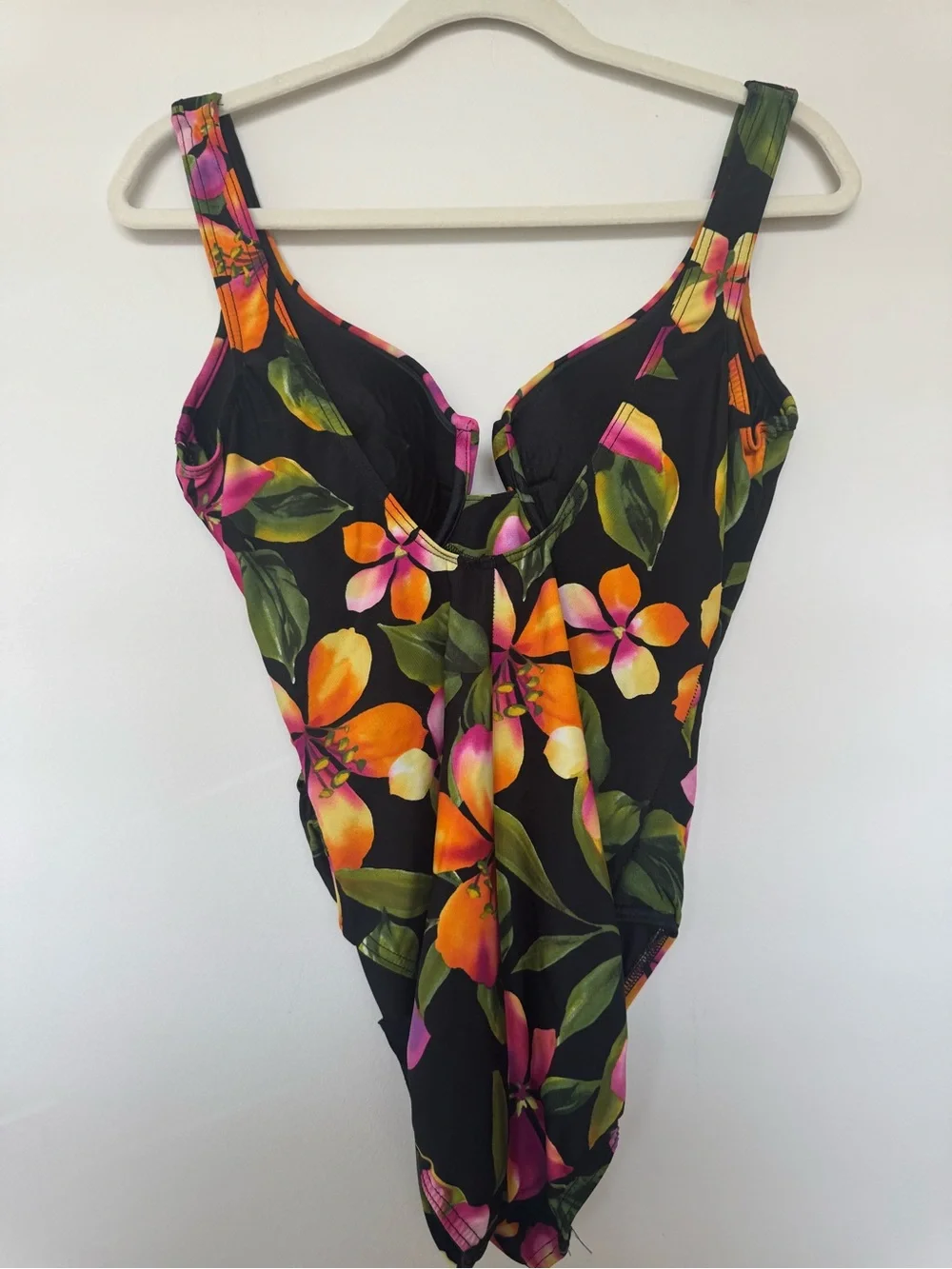Miraclesuit Black One-Piece Swimsuit with Pink, Orange & Green Floral Print 12